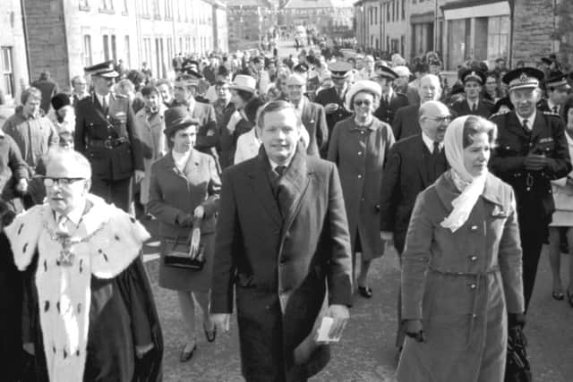 US Apollo astronaut Neil Armstrong receives the Freedom of the Burgh at Langholm in the Borders in  March 1972. PIC: TSPL.