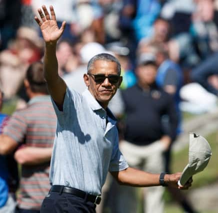 Former United States President Barack Obama plays a round of golf at the Old Course at St Andrews before attending a charity dinner. Pic: Robert Perry/Getty Images