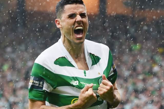 Tom Rogic celebrates his late winner which handed Celtic the treble. Pic: SNS/Craig Williamson