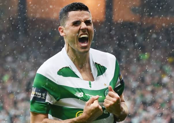 Tom Rogic celebrates his late winner which handed Celtic the treble. Pic: SNS/Craig Williamson