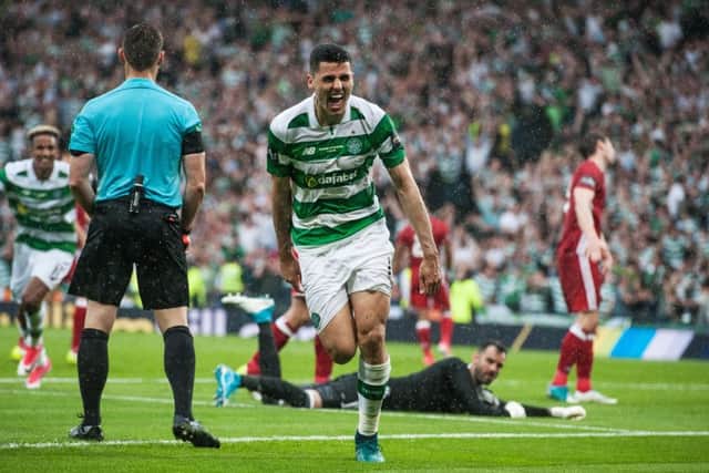 Tom Rogic cant hide his emotion after firing home Celtics winner at Hampden in stoppage time. 
Photograph: John Devlin