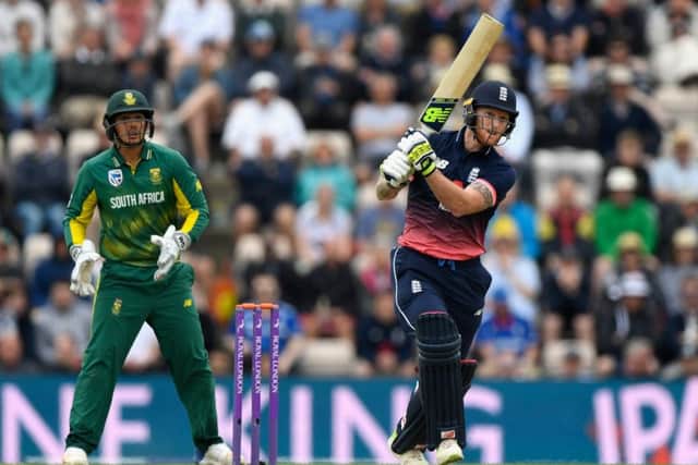 Ben Stokes in full flow on his way to an innings of 101 against South Africa at the Ageas Bowl . Photograph: Getty Images