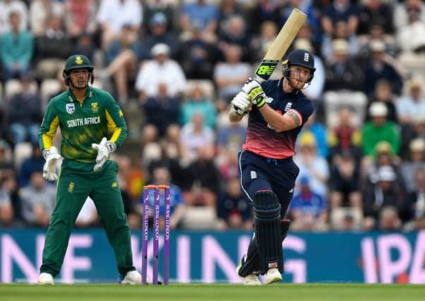Ben Stokes in full flow on his way to an innings of 101 against South Africa at the Ageas Bowl . Photograph: Getty Images
