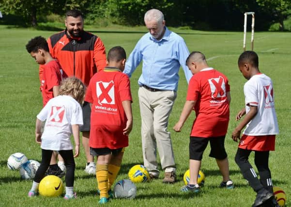 Jeremy Corbyn enjoys a kickabout on Hackney Marshes as campaigning continues in the build-up to the general election. Picture: AFP/Getty Images
