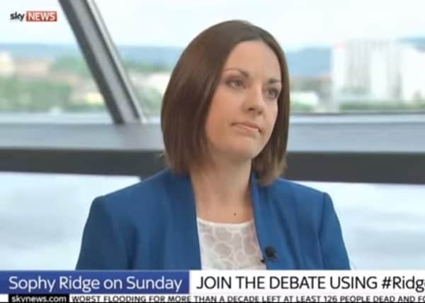 Sophy Ridge introduced the Scottish Labour leader incorrectly in an embarrassing gaffe live on air this morning. Picture: Sky News