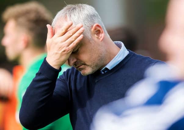 Dundee United manager Ray McKinnon in despair after his side's defeat by Hamilton Accies. Picture: SNS