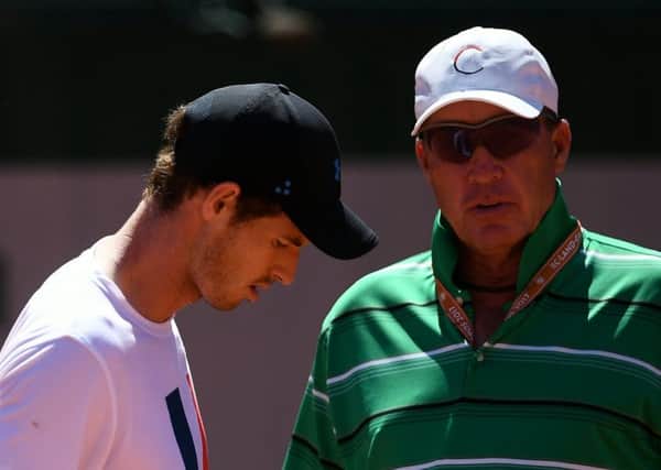 Andy Murray speaks with his coach Ivan Lendl at a training session in Paris. Picture: AFP/Getty Images