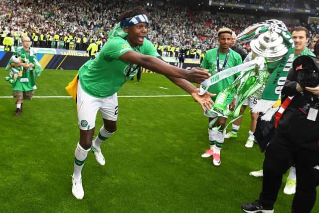 Dedryck Boyata in the party mood after the Scottish Cup final victory over Aberdeen on Saturday. Picture: SNS