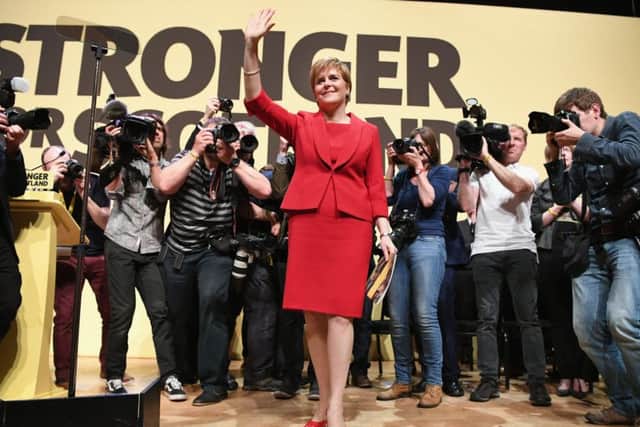 SNP leader Nicola Sturgeon launches the party's general election manifesto at the Perth Concert Hall. (Photo by Jeff J Mitchell/Getty Images)