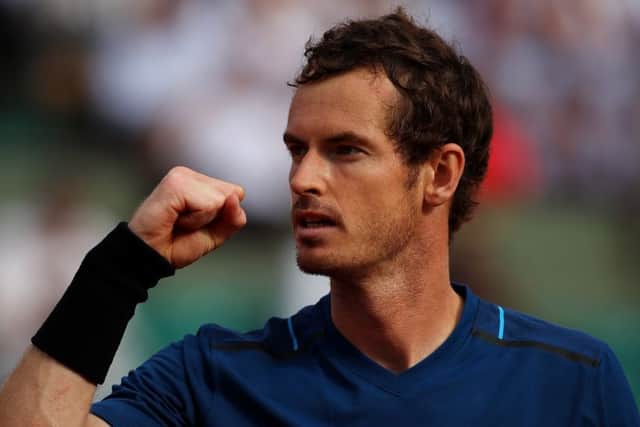 Andy Murray celebrates during his first-round win over Andrey Kuznetsov at the French Open at Roland Garros. Picture: Clive Brunskill/Getty Images