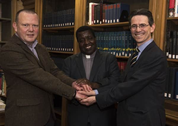 Rev Dr Kenneth Jeffrey , Rev Alex Benson Maulana and Rev George Cowie. Picture: Andrew OBrien