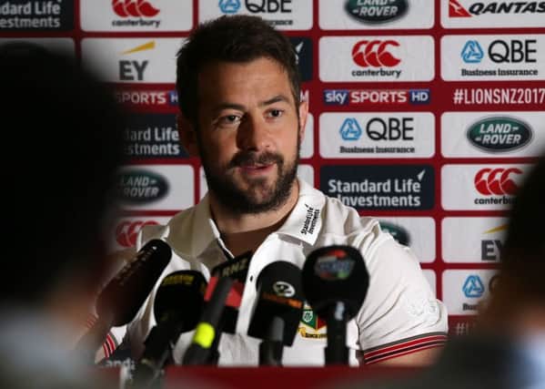 Greig Laidlaw at a Lions press conference after the team's arrival  in Auckland. Picture: Michael Bradley/AFP/Getty Images