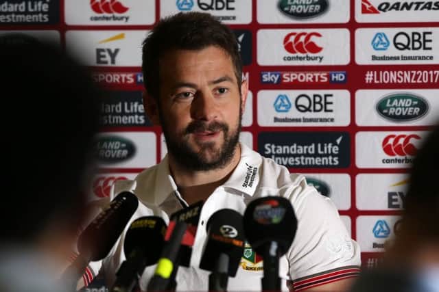 Greig Laidlaw at a Lions press conference after the team's arrival in Auckland. Picture: Michael Bradley/AFP/Getty Images