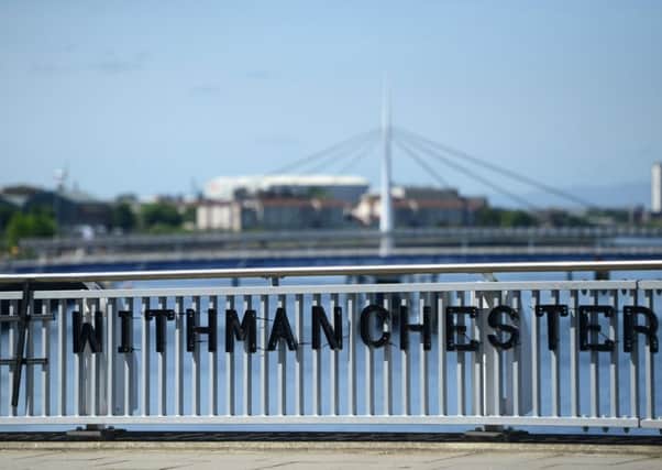 The names of the Manchester bombing victims have appeared on the Clyde Arc. Picture: SWNS