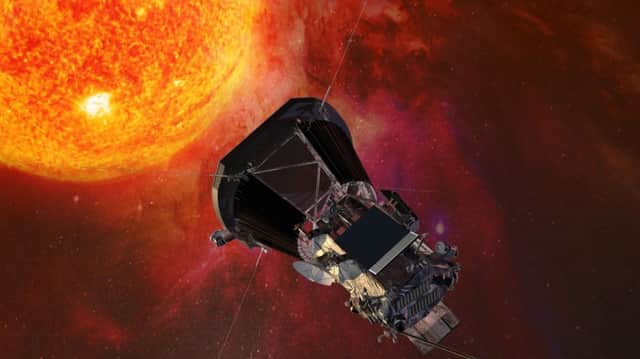 An artist's impression of the Solar Probe Plus spacecraft approaching the sun.