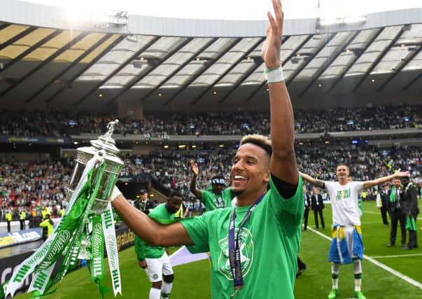 Scott Sinclair celebrates after Celtic's 2-1 cup final win completed the treble. Picture: Alan Harvey/SNS