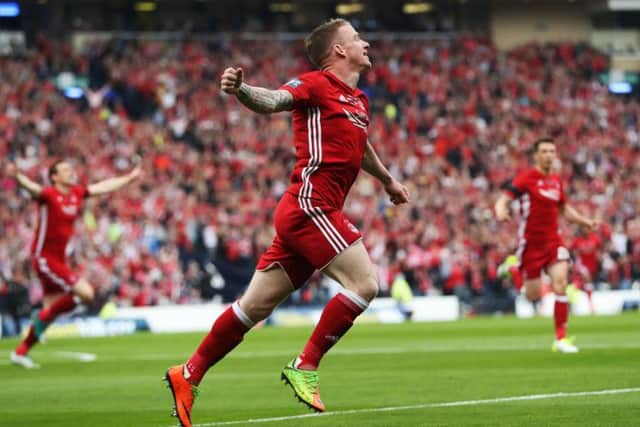 Jonny Hayes celebrates after scoring against Celtic in the Scottish Cup final. Picture: Getty