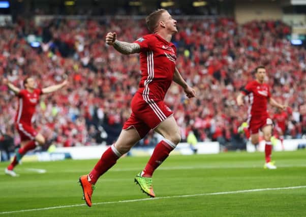 Jonny Hayes celebrates after scoring against Celtic in the Scottish Cup final. Picture: Getty