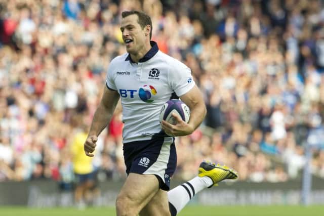 Tim Visser heads for the line to score a second try against Italy in 2015. 
Photograph: Ian Rutherford
