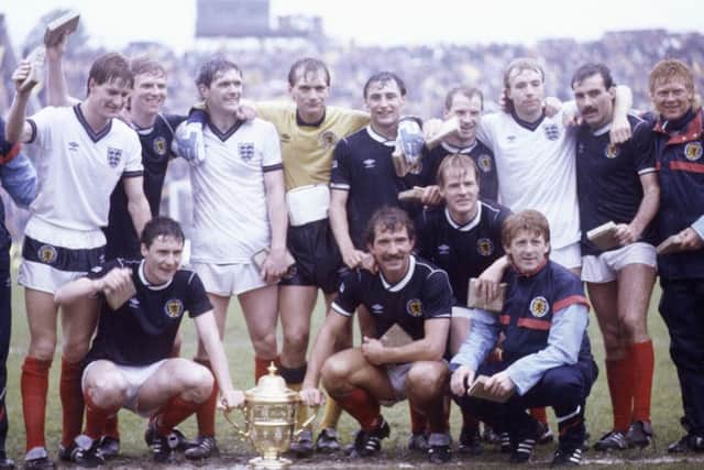 Scotland celebrate the victory over England in 1985. Photograph: SNS