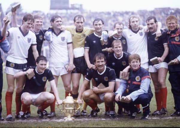 Scotland celebrate the victory over England in 1985. Photograph: SNS