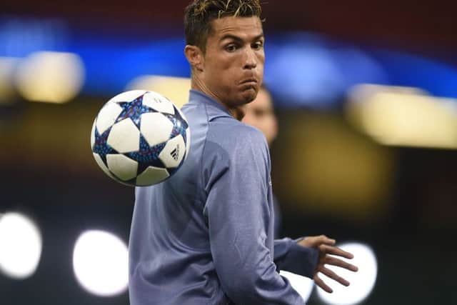 Real Madrid forward Cristiano Ronaldo takes part in training at the Principality Stadium in Cardiff. Picture: AFP/Getty Images