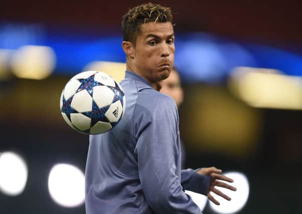 Real Madrid forward Cristiano Ronaldo takes part in training at the Principality Stadium in Cardiff. Picture: AFP/Getty Images