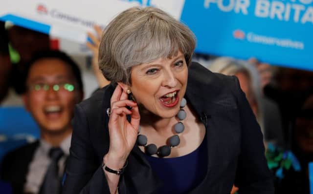 Prime Minister Theresa May reacts as she speaks at an election campaign event. Picture: Stefan Wermuth - WPA Pool/Getty Images