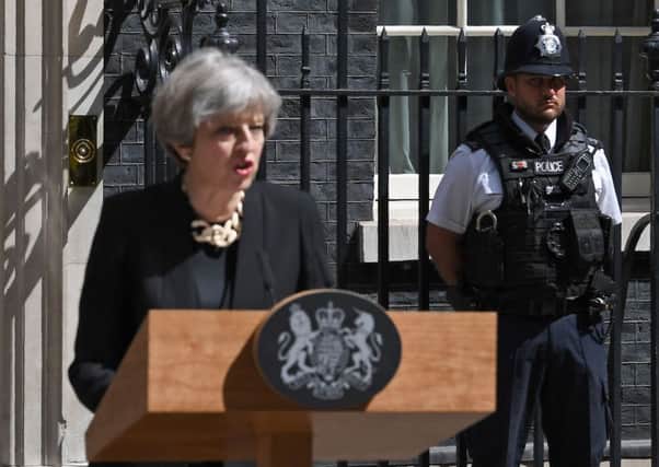 Theresa May delivers a statement outside 10 Downing Street. Picture: Getty