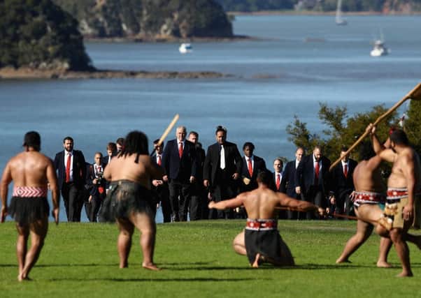 As part of a packed schedule, the British and Irish Lions yesterday received a spectacular Maori welcome at Waitangi Treaty Grounds. Picture: Getty Images