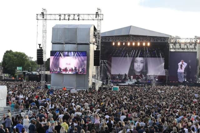 Ariana Grande performs during the One Love Manchester benefit concert for the victims of the Manchester Arena terror attack. Picture: Owen Humphreys/PA Wire