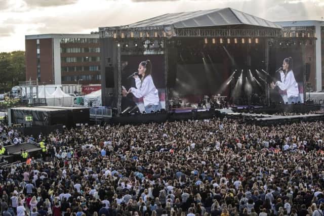 Ariana Grande performs during the One Love Manchester benefit concert for the victims of the Manchester Arena terror attack. Picture: Danny Lawson for One Love Manchester/PA Wire
