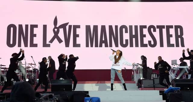Ariana Grande performs on stage during the One Love Manchester Benefit Concert. Picture: Kevin Mazur/One Love Manchester/Getty Images for One Love Manchester