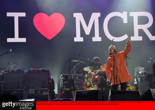 Liam Gallagher performs on stage during the One Love Manchester Benefit Concert. (Photo by Kevin Mazur/Getty Images )