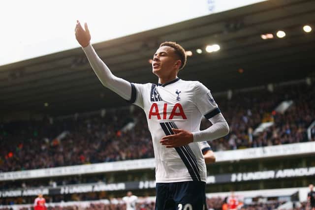 Dele Alli celebrates scoring against Manchester United at White Hart Lane. Picture: Getty