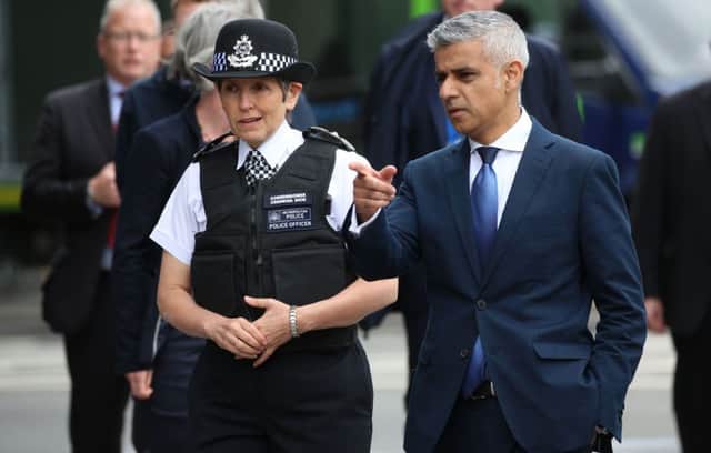 Metropolitan Police Commissioner Cressida Dick and Mayor of London Sadiq Khan visit the scene near London Bridge. Picture: Isabel Infantes/PA Wire