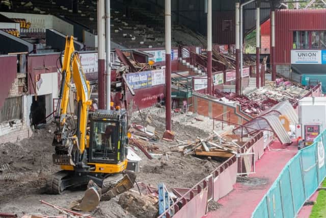 Demolition work on the old main stand at Tynecastle. Picture: Ian Georgeson