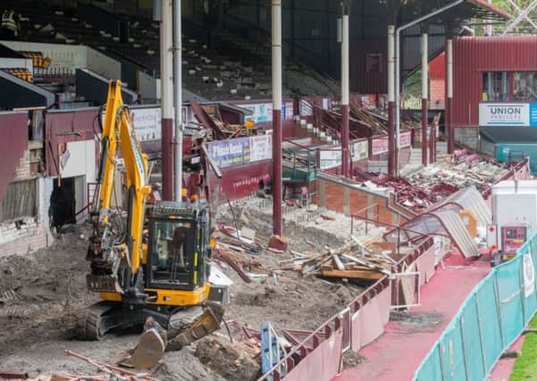 Demolition work on the old main stand at Tynecastle. Picture: Ian Georgeson