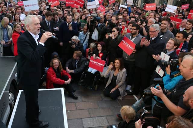 Labour leader Jeremy Corbyn gives a speech in Buchanan Street, Glasgow, ahead of tomorrow's General Election. Picture: Andrew Milligan/PA Wire