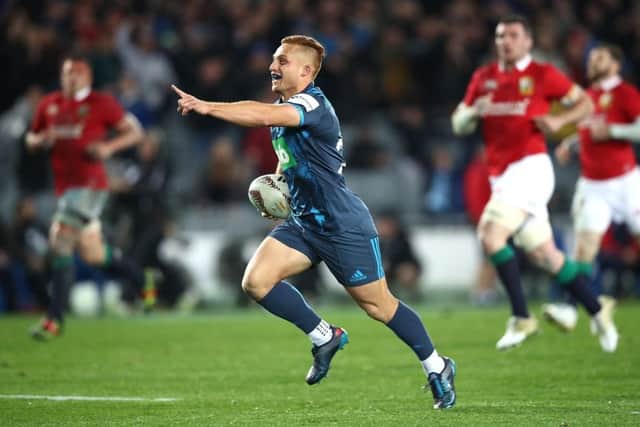Ihaia West of the Blues celebates as he runs in to score the decisive try. Picture: Getty