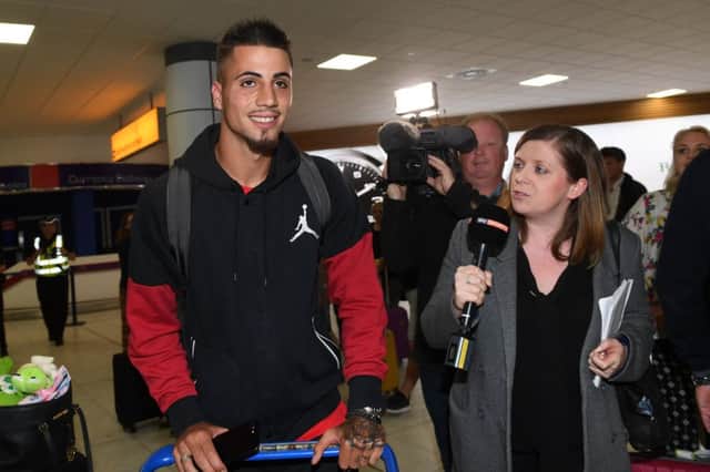 Fabio Cardoso after arriving at Glasgow Airport on Sunday prior to sealing his move to Rangers. Picture: SNS