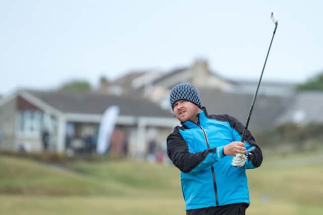 Paul O'Hara tees off at the second in the Northern Open at Moray Golf Club in Lossiemouth. Picture: Kenny Smith