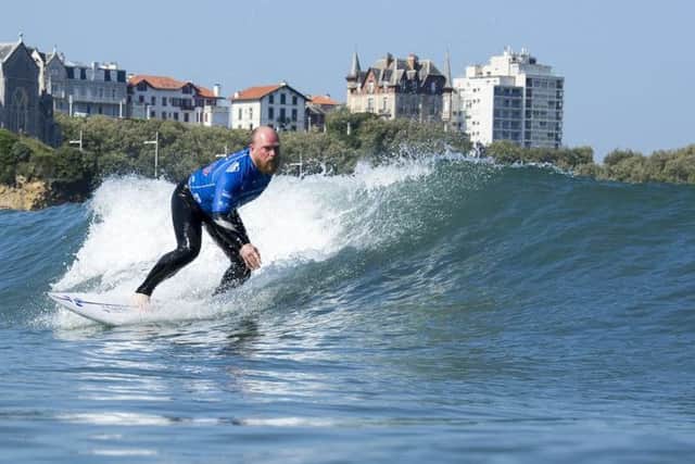 Chris Clarke competing for Team Scotland at the ISA World Surfing Games in Biarritz PIC: Ben Reed / ISA