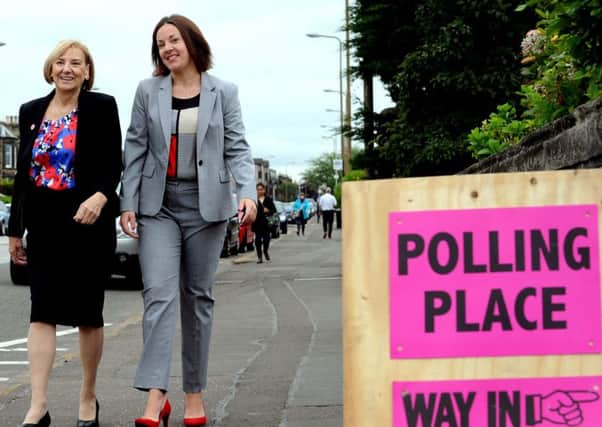 Kezia Dugdale heads to the polling booth. Picture: Lisa Ferguson