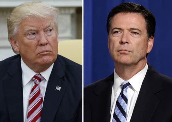 James Comey (right) is making his first public comments since being fired by President Donald Trump. (AP Photo/Evan Vucci, left, and Susan Walsh, File)