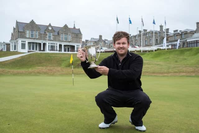 Paul O'Hara with the Northern Open trophy after his seven-shot success at Moray Golf Club. Picture: Kenny Smith