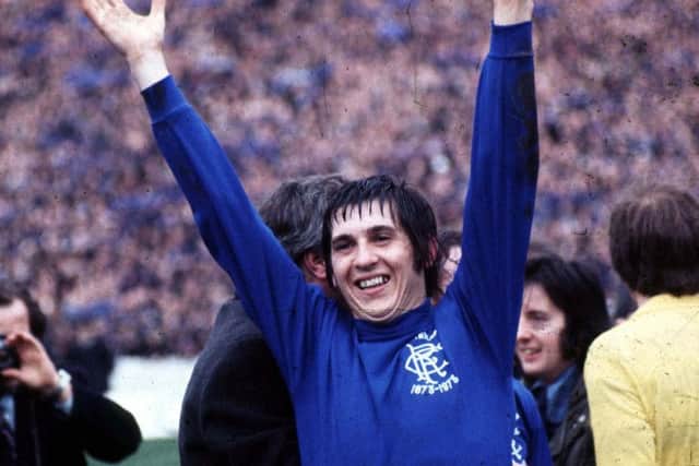 Tom Forsyth is delighted at full time as Rangers beat Celtic in the 1973 Scottish Cup final 1973. Picture: SNS