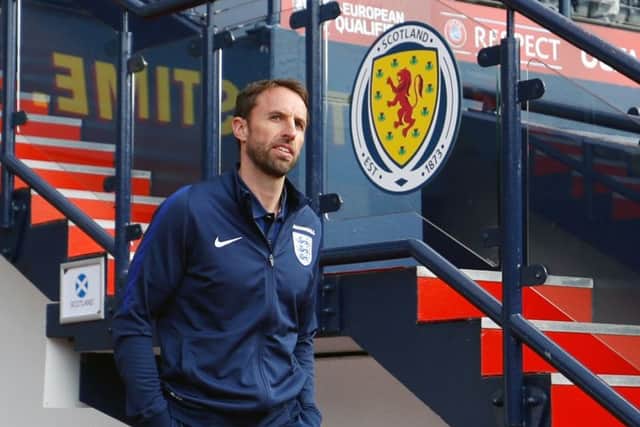 England manager Gareth Southgate arrives at Hampden Park. Picture: Martin Rickett/PA Wire