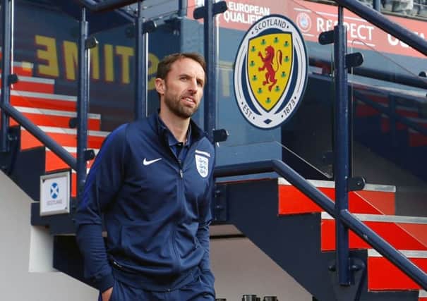 England manager Gareth Southgate arrives at Hampden Park. Picture: Martin Rickett/PA Wire