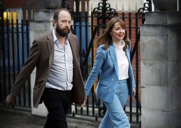 Nick Timothy and Fiona Hill leave Conservative Party headquarters on Friday. Picture: Frank Augstein/AP
